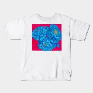 Bloom wherever you are - Bright blue flowers over hot pink Kids T-Shirt